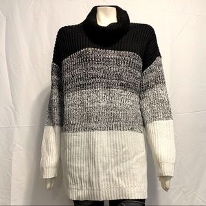 Women’s Calvin Klein Long Sleeve Cowl neck Chunky Black and Cream Ombré Sweater